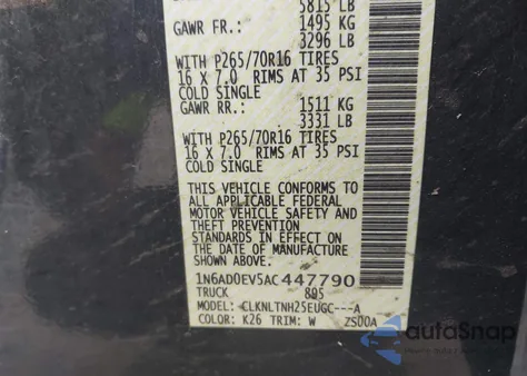 2010 Nissan Frontier Se из США, поврежденный, VIN 1N6AD0EV5AC447790